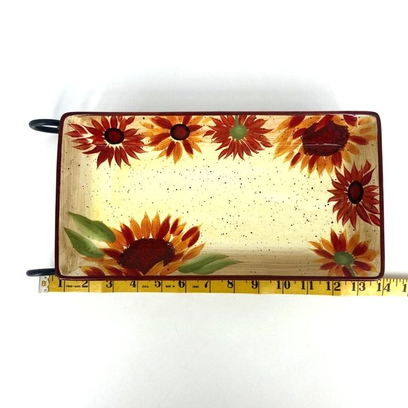 Pfaltzgraff Evening Sun Sled Server Rectangle Tray and Iron Stand Sunflowers - Picture 7 of 7